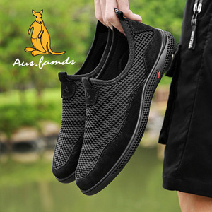 Logo canguro da uomo leggero in vera pelle sandali sportivi Slip-On traspiranti in morbido tessuto estivo scarpe da passeggio - Product Image 5