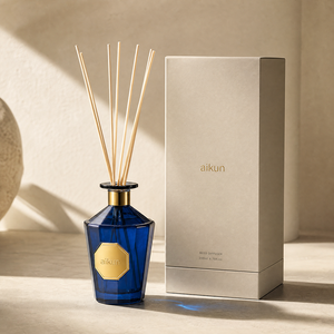 Diffuseur de parfum sans flamme Aikun, grande capacité 1000 ml, en verre facetté bleu, avec bâtonnets naturels, dans un coffret cadeau, pour le salon - Product Image 1