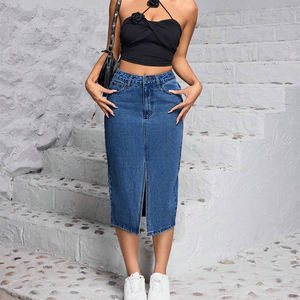 Nuevo Vestido de Mezclilla Casual para Mujer Estilo Y2K de Verano, Falda de Largo Medio con Cintura Irregular, Estilo Lindo con Decoración de Botones y Bolsillos - Product Image 3