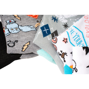 Calzini in Cotone da Uomo WZ240, Stile Britannico con Disegni Cartoon, Calze a Metà Polpaccio - Product Image 2