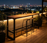 Table console industrielle à hauteur de bar, structure en métal noir, plateau en bois à lattes, pour cave à vin, patio, café, restaurant, maison, balcon