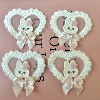 RYL Schattig roze liefdesborduurwerk kant konijn parel strik applicatie patch DIY kledingaccessoires voor kinderkleding