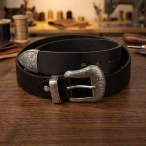 B.S INTERNATIONAL Ceinture en cuir de vachette avec boucle carrée à design 3D vintage, acier, imperméable, écologique, robuste et légère - Product Image 1