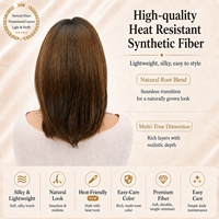 Perruque Lace Front Synthétique Premium en Fibre Kanekalon Lisse, Résistante à la Chaleur, Sans Colle, Mono Top, Densité 130%, Bonnet Ajustable, Prête à Porter