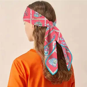 Nueva primavera y otoño 90cm seda sensación Plaid cabeza de caballo estampado Mujer serigrafía gran cuadrado imitación seda bufanda turbante bufanda