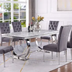 <span class=keywords><strong>Tavolo</strong></span> da Pranzo con Piano in Marmo e Sedie in Velluto <span class=keywords><strong>Nero</strong></span>, <span class=keywords><strong>Tavolo</strong></span> da Pranzo con Piano in <span class=keywords><strong>Vetro</strong></span> e Base Cromata - Product Image 1