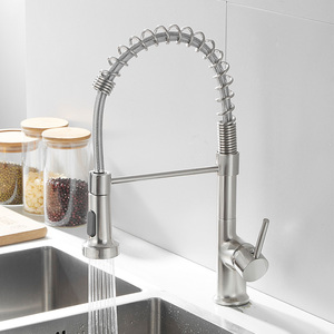 Brass Brushed Nickel Kitchen Taps Single Handle Pull Out Pull <b>Down</b> Spring 2 Way Water Outlet Kitchen Tap AT9884BN Kitchen Tap - Product Image 4