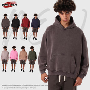 Sudadera con capucha vintage para hombre High Street, estilo boxy, lavada y desgastada, para invierno, con estampado digital, corta y extragrande, de forro polar. - Product Image 1