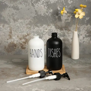 Dispensador <span class=keywords><strong>de</strong></span> jabón blanco y negro al por mayor, 2 unidades, juego <span class=keywords><strong>de</strong></span> accesorios <span class=keywords><strong>de</strong></span> <span class=keywords><strong>baño</strong></span>, dispensador <span class=keywords><strong>de</strong></span> jabón con loción, juego <span class=keywords><strong>de</strong></span> cristal con bombas y bandeja <span class=keywords><strong>de</strong></span> Bambú - Product Image 2