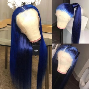 Glueless Diritta <span class=keywords><strong>Lunga</strong></span> <span class=keywords><strong>Blu</strong></span> di Colore Grezzo Brasiliano Dei Capelli Umani <span class=keywords><strong>Parrucca</strong></span> Anteriore Del Merletto Con I Capelli Del Bambino - Product Image 6