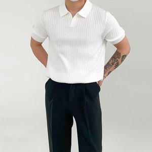 M-3XL ファッションポロネックTシャツ 若者に人気のスタンダードTシャツ エレガントでトレンディな七分袖シャツ - Product Image 2