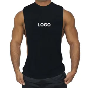 De gros tous gym badges-T-shirt sans manches pour hommes, en coton, grande taille, noir, top de fitness et de musculation