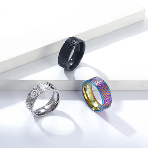 <b>Titanium</b> Steel <b>Rings</b> For Men Swirling Pattern Stainless Steel Gift Jewelry - Product Image 1