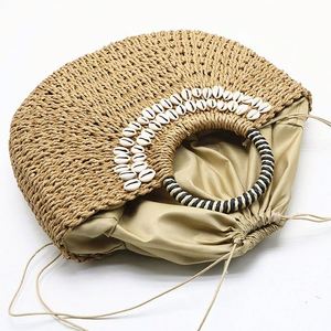 Bolso de mano de playa de papel para mujer, estilo cesta, con asa de anillo y decoración de conchas, tendencia de verano, venta al por mayor - Product Image 5