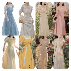 Robe d'Été Courte Décontractée pour <span class=keywords><strong>Femme</strong></span>, Style Coréen, Mini, à Col en V, Manches Courtes, Fleurie, Motifs Géométriques et Dentelle, Longueur au Genou - Product Image 1