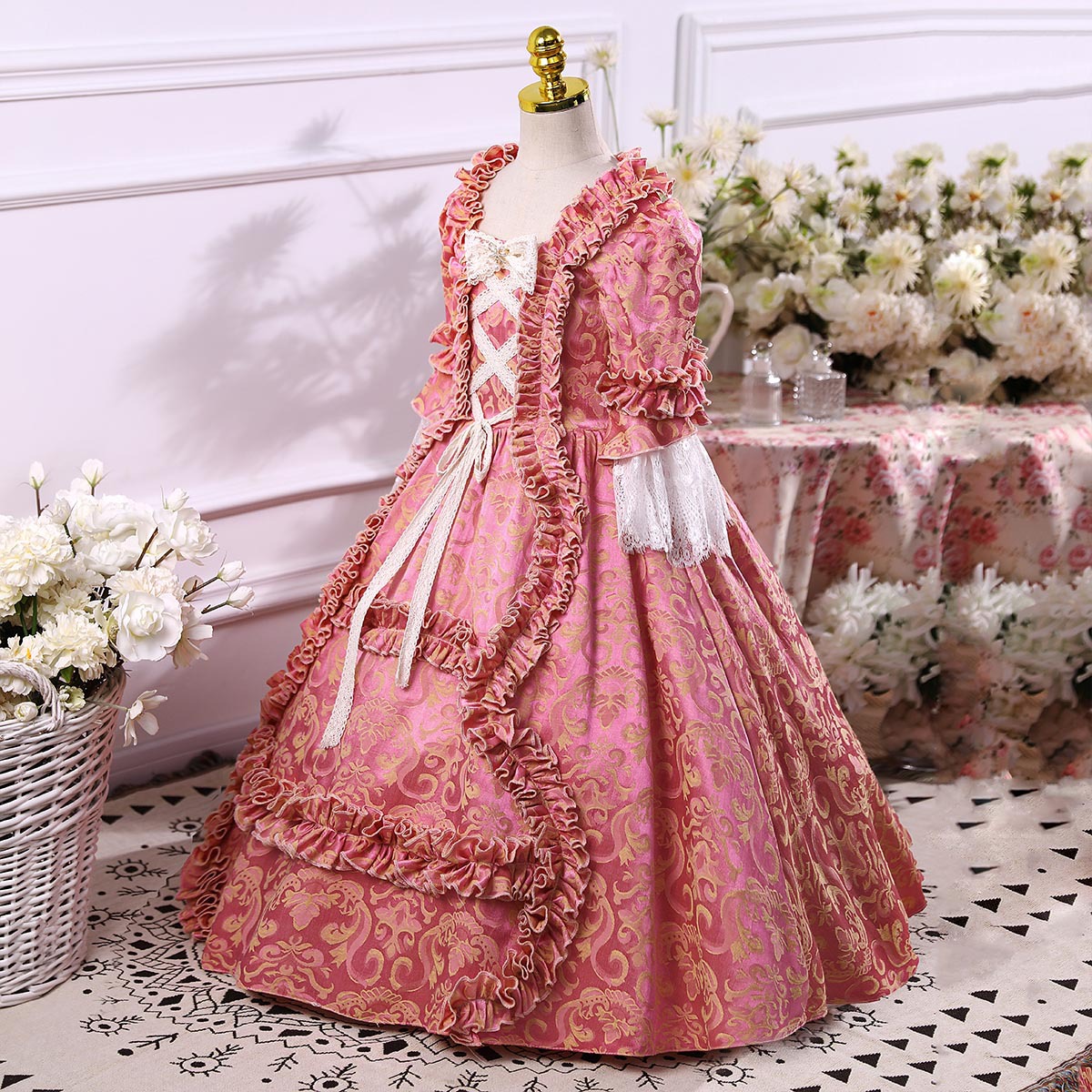 pink victorian dress Vintage Victorian Prom Dress Short Sleeves Civil War Ball Gown Pink Princess