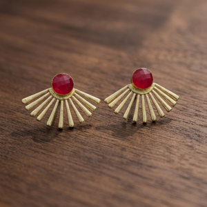 Brass 18K Gold Plated Green <b>Onyx</b> Geometric Stud <b>Earrings</b> for Party-Trendy Women's Jewelry - Product Image 3