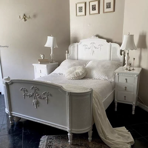 French Retro Solid Wood <strong>Cream</strong> White Master Bedroom <strong>Double</strong> <strong>Bed</strong> Queen European Court Carved Princess <strong>Bed</strong> - Product Image 4