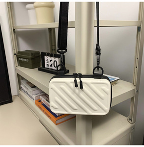 Unisex Casual <b>Small</b> Square <b>Bag</b> <b>Black</b> Hard Box Style Letter Single Shoulder Crossbody PU <b>Bag</b> Fashionable Versatile New - Product Image 2