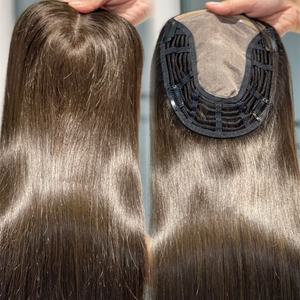 Listo Para Enviar Sedoso Recto Color Natural 6X7 Base Mono Con Trama Abierta Pelo Europeo Topper Para Mujeres 16 Pulgadas En Stock - Product Image 1