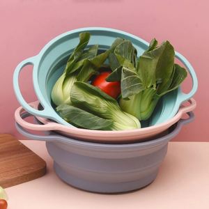 Cesta de drenaje plegable para el hogar y la cocina con asa de silicona y acero para almacenar frutas y alimentos - Product Image 3