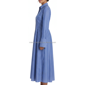 Robe chemise midi en coton personnalisée pour femmes, manches longues, robes rayées - Product Image 2
