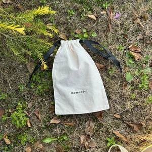 Low Price and Low Moq 100% Organic Cotton <b>Drawstring</b> Bag Eco-Friendly Dust-proof <b>Pouch</b> With Black Ribbon - Product Image 1