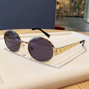 Retro <b>Round</b> <b>Sunglasses</b> Gold <b>Frame</b> UV400 Women's Fashion Sunshades Type 3 PC Lens Black <b>Frame</b> - Product Image 1