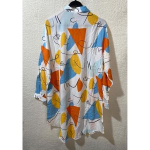 Chemise blanche à manches longues à col boutonné avec motif géométrique Vetre Plus Size - Product Image 4