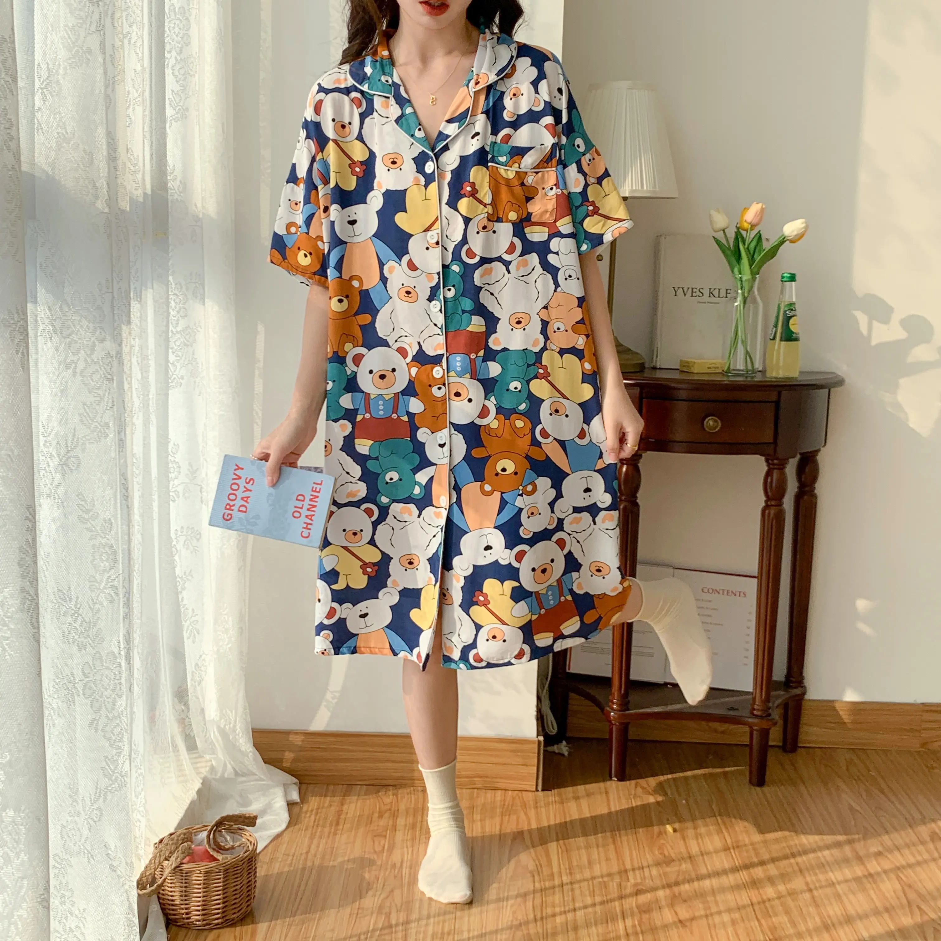 Manufacturer night dress for women shirt and pajamas Plus size cotton homewear Summer sleepwear set lady