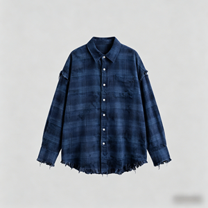 Chemise unisexe vintage grunge à carreaux, coupe ample, bords bruts, en flanelle, boutonnée, style streetwear décontracté - Product Image 3