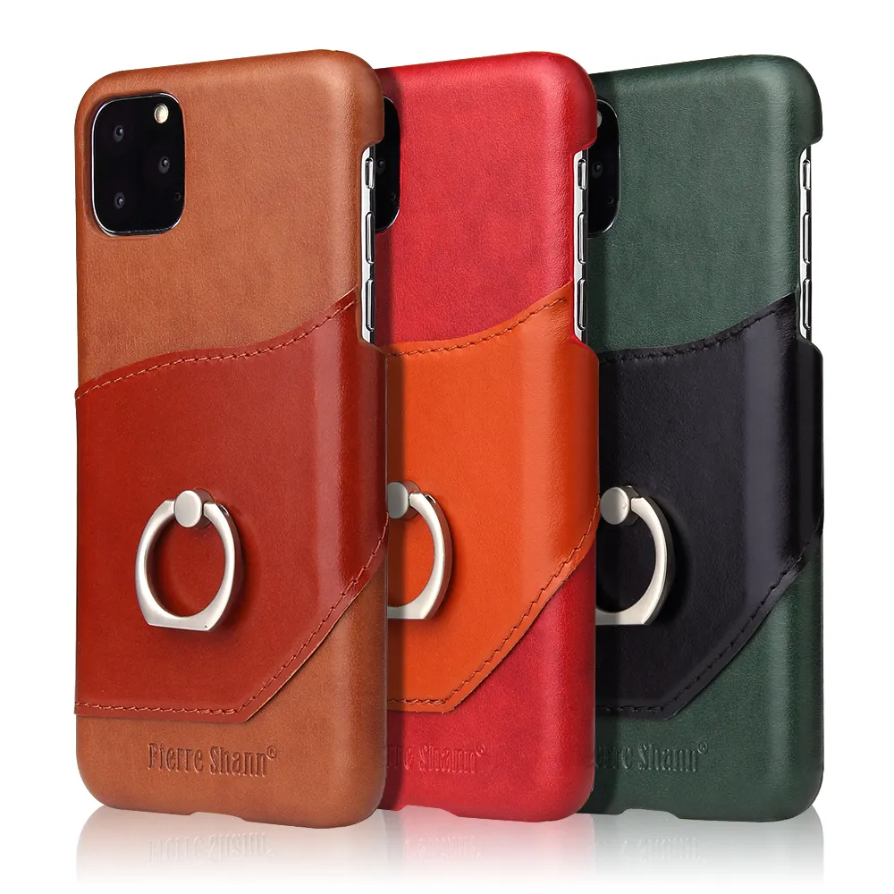 Low MOQ factory price genuine leather case for iphone 11 kickstand case for iphone 11 pro cover case with ring hold