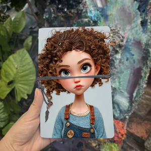 Carnet A6 avec <span class=keywords><strong>d</strong></span>écoration de feuille Cadeau <span class=keywords><strong>d</strong></span>'anniversaire de travail pour assistants administratifs avec fille aux cheveux bouclés en salopette Pri - Product Image 2