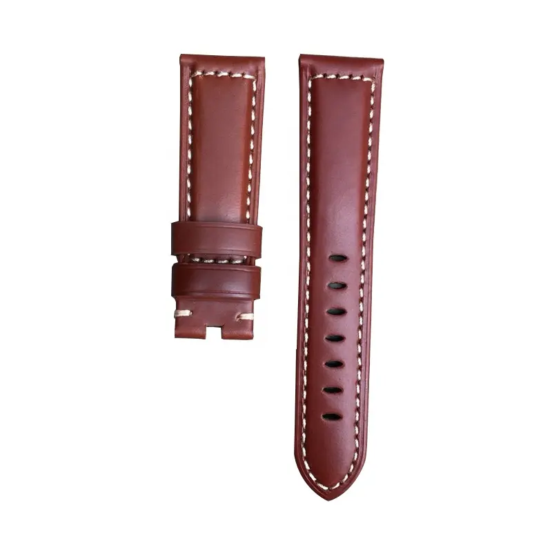 Custom high-quality comfortable soft thick-stitching 18 20 22 24mm replacement men brown leather cowhide wrist watch strap band