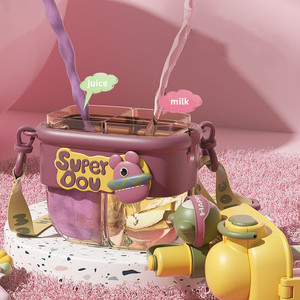 Bottiglia d'acqua portatile all'aperto per bambini dei cartoni animati Cute Kids Mother 500ml bottiglie d'acqua in plastica Sub-magazzino con cannuccia - Product Image 4