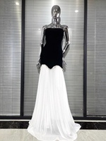 2026 Ensemble d'été transfrontalier avec haut bustier perlé et jupe longue en maille, Robe de soirée élégante coupe sirène sans bretelles