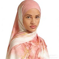Hijab Premium Bermotif Cetak Bahan Jersey Cair, Jilbab Grosir Motif Bunga Bahan Modal Katun untuk Wanita Muslim