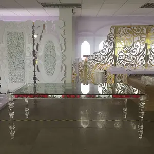 Manufacture Price Custom Wedding Furniture Bridal Table With Flowers Clear Acrylic Dining Table And Chairs Sets For Wedding