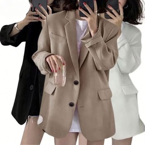 Dames Blazers met lange mouwen voor kantooroutfits, lente zomer, wijde jassen, revers, gebreide buitenkleding, effen patroon, knoopversiering - Product Image 2