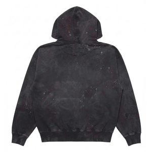 Sudadera con capucha <span class=keywords><strong>negra</strong></span> lavada con cremallera para hombre, con estampado gráfico de salpicaduras de pintura, estilo urbano, informal, para uso diario. - Product Image 2