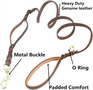 <span class=keywords><strong>Collar</strong></span> de perro de cuero trenzado de piel de vaca auténtica de 6 pies de alta resistencia con doble asa para perros grandes, medianos y grandes - Product Image 2