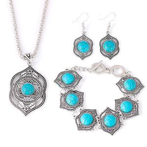 Conjuntos de Joyería Bohemia de Moda India Turquesa Estilo Bohemio Occidental Baratos para Mujer, Pendientes y Collares Chapados en Plata Popcorn, Venta al por Mayor - Product Image 1