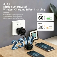 Chargeur mural 3 en 1 GaN 65W, chargeur sans fil pour montre, USB Type-C QC3.0/PD, chargeur rapide pour smartphone, tablette, ordinateur portable, voyage portable