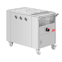 Chariot chauffe-plats professionnel en acier inoxydable doré rose, chariot vapeur électrique commercial avec batterie intégrée
