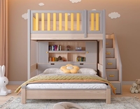 Muebles de dormitorio infantil elevados entrelazados de madera maciza Combinación de literas con escritorios y armarios