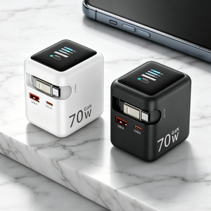 Chargeur rapide pour ordinateur portable et téléphone, voyage d'affaires, 2C1A USB C PD3.0 70W 65W, chargeur GAN certifié CE, multi-chargeur GAN avec intégration - Product Image 2