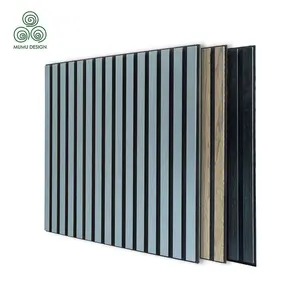 MUMU 3D Decorative Easy Install Soundproof Wooden Fiber Pattern Cork Acoustic Slat Wood Wall Panel Felt