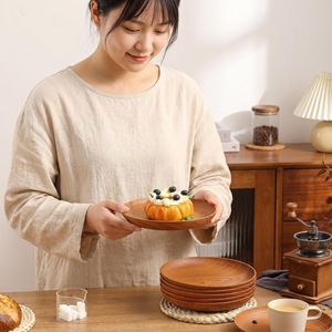 Assiettes rondes en bois grainé 20-25 cm, non toxiques, écologiques, compatibles lave-vaisselle, pour café, desserts, fêtes - Product Image 1