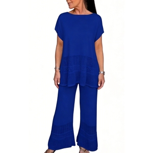 Conjunto de 2 Piezas de Punto para Mujer, Top Holgado de Manga Corta y Pantalones Anchos, Ropa Casual a la Moda, Tallas Grandes - Product Image 6