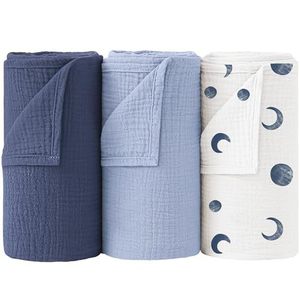 Vente en gros usine/OEM – Ensemble trois pièces en <span class=keywords><strong>gaze</strong></span> anti-choc pour nouveau-nés, couverture d'emmaillotage douce pour la peau, toutes saisons - Product Image 1